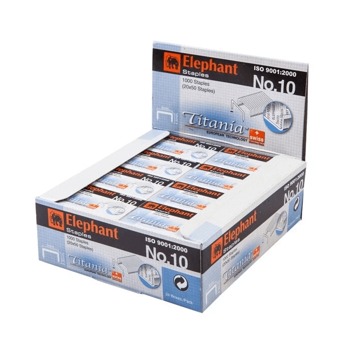 ลวดเย็บกระดาษ ELEPHANT (ตราช้าง) ไททาเนียม NO.10 1แพ็ค/24กล่อง